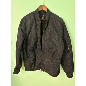 H&M Mens Black Bomber Jacket With Zip Pockets & Ribbed Cuffs Size M Polyester Sh